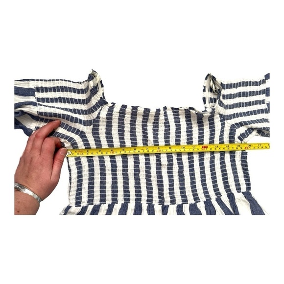 Lucky Brand off the shoulder smocked nautical blue and white stripe mini dress - Picture 8 of 9
